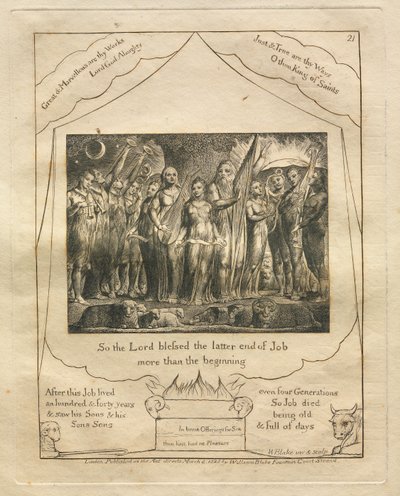 Het Boek van Job: Pl. 21, Zo zegende de Heer het latere leven van Job meer dan het begin door William Blake