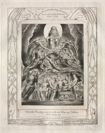 Het boek Job: Pl. 2, Toen de Almachtige nog bij mij was, Toen mijn kinderen..., 1825 door William Blake