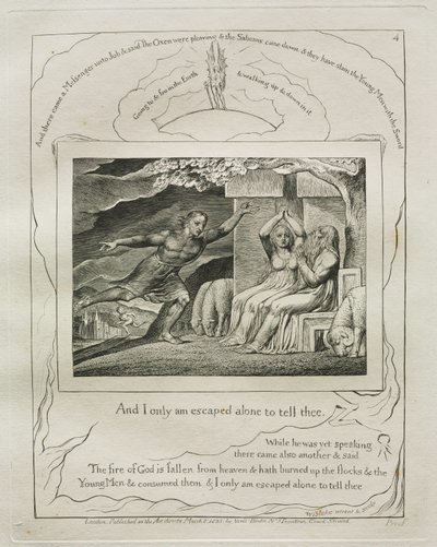 Het Boek Job: Pl. 4, En ik alleen ben ontsnapt om het u te vertellen, 1825 door William Blake