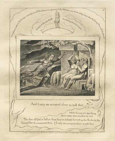 Het Boek van Job: Pl. 4, En ik alleen ben ontsnapt om het u te vertellen, 1825 door William Blake