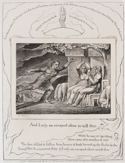 Het Boek van Job: Pl. 4, en ik ben alleen ontsnapt om het u te vertellen door William Blake