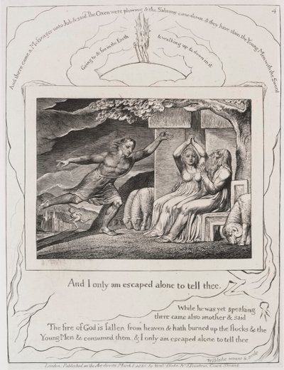 Het Boek van Job: Pl. 4, en ik alleen ben ontsnapt om het u te vertellen, 1825 door William Blake