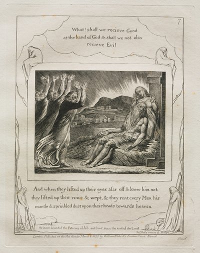 Het Boek Job: Pl. 7, En toen ze hun ogen van verre ophieven en hem niet herkenden / hieven ze hun stemmen op en weenden door William Blake