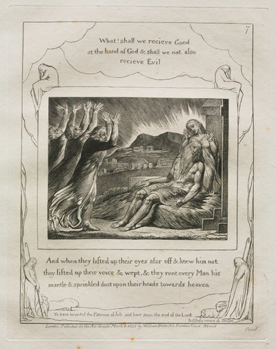 Het Boek van Job: Pl. 7, En toen ze hun ogen van verre ophieven en hem niet herkenden..., 1825 door William Blake