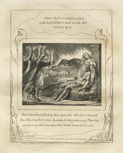 Het Boek van Job: Pl. 7, En toen ze hun ogen van verre opsloegen en hem niet herkenden... door William Blake
