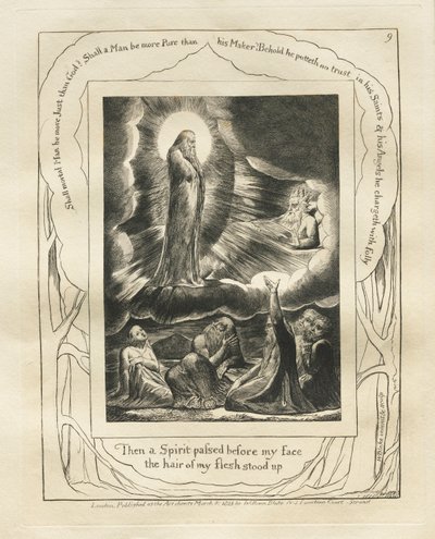 Het Boek van Job: Pl. 9, Toen een Geest voor mijn gezicht voorbijging, stond het haar van mijn vlees overeind, 1825 door William Blake