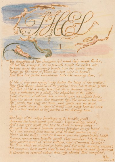 Het Boek van Thel, Plaat 3, Thel, I, De Dochters van Mne Seraphim... door William Blake