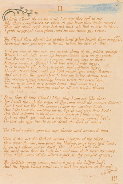 Het Boek van Thel, Plaat 5, II., O Kleine Wolk... door William Blake
