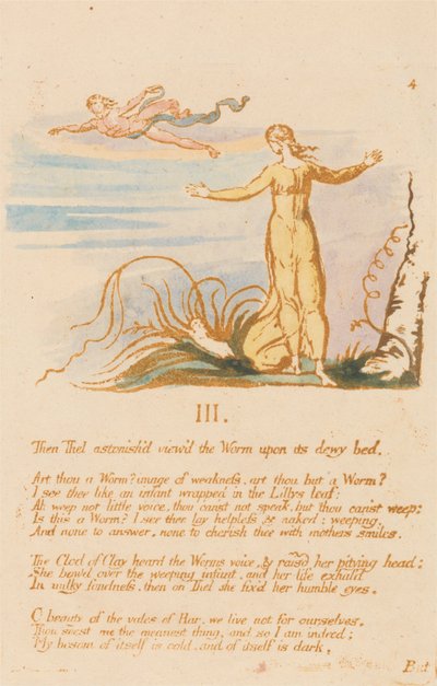 Het Boek van Thel, Plaat 6, III., Toen Thel Verbaasd... door William Blake