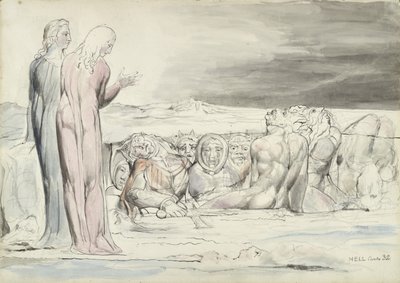 De Cirkel van Verraders: Alberti Broers, illustratie bij de Goddelijke Komedie van Dante Alighieri, 1824-27 door William Blake