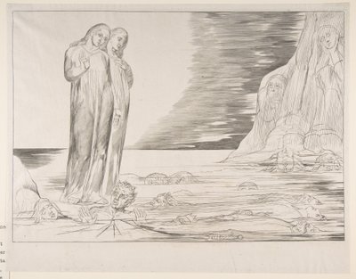 De Cirkel van Verraders: Dantes Voet die Bocca degli Abbate Slaat, uit Dantes Inferno door William Blake