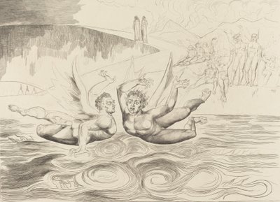 De cirkel van de corrupte ambtenaren, de duivels die elkaar verminken door William Blake