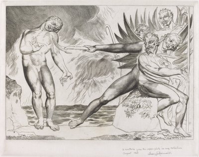 De Cirkel van de Corrupte Ambtenaren; de Duivels die Ciampolo Martelen door William Blake