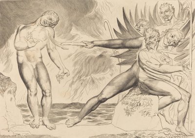 De cirkel van de corrupte ambtenaren, de duivels die Ciampolo martelen door William Blake