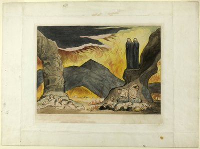 De Cirkel van de Vervalsers: Dante en Virgil Bedekken hun Neus Vanwege de Stank. Inferno, canto XXIX door William Blake
