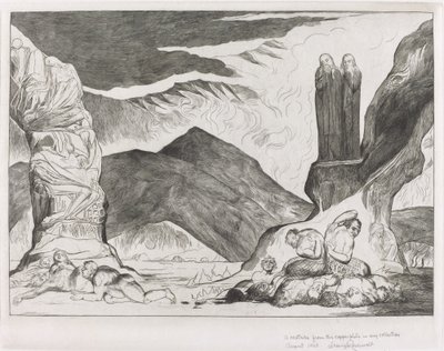De Cirkel van de Vervalsers: Dante en Virgil die hun Neus Bedekken vanwege de Stank door William Blake