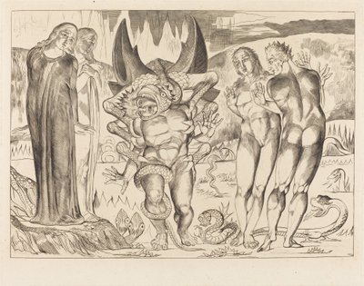 De Cirkel van de Dieven; Agnolo Brunelleschi Aangevallen door een Zesvoetige Slang door William Blake