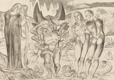 De Cirkel van de Dieven, Agnolo Brunelleschi Aangevallen door een Zesvoetige Slang door William Blake