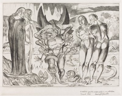 De cirkel van de dieven, Agnolo Brunelleschi aangevallen door een zesvoetige slang door William Blake