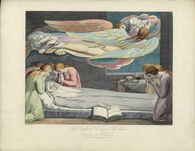 De Dood van de Goede Oude Man, illustratie uit "Het Graf" door Robert Blair, gegraveerd door Louis Schiavonetti door William Blake