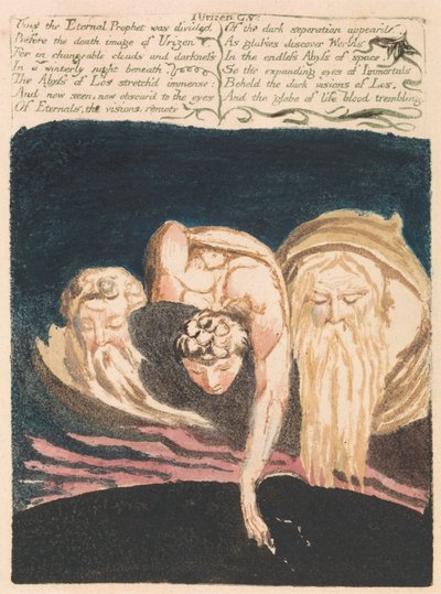 Het eerste boek van Urizen, plaat 13, "Zo werd de eeuwige profeet verdeeld..." (Bentley 15) door William Blake