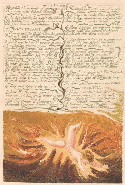 Het Eerste Boek van Urizen, Plaat 19, Uitgerekt voor een werk van eeuwigheid . . . . (Bentley 20) door William Blake