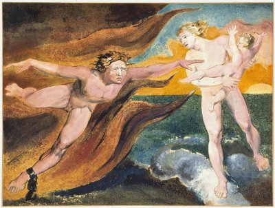 De goede en kwade engelen vechten om bezit van een kind, 1795 door William Blake