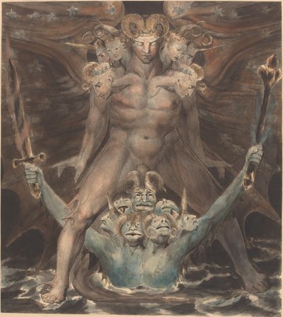 De grote rode draak en het beest uit de zee, c.1805 door William Blake