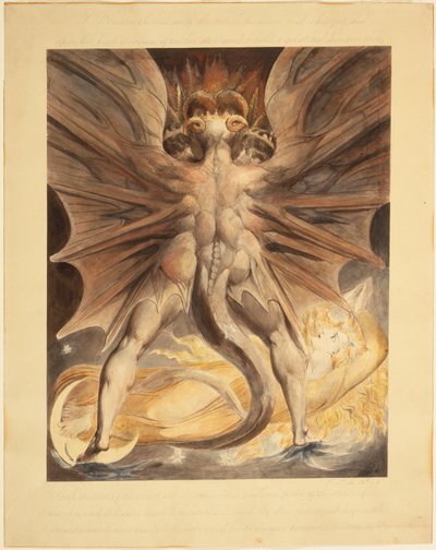 De grote rode draak en de vrouw bekleed met de zon (Openb. 12: 1-4), ca. 1803-05 door William Blake