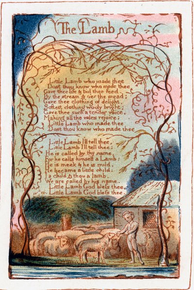 Het Lam, illustratie uit Songs of Innocence and of Experience, ca. 1770-1820 door William Blake