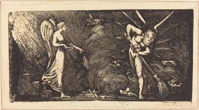 De man die de kamer van de tolk veegt door William Blake