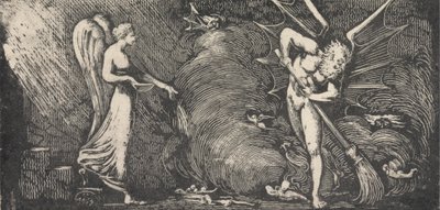 De man die de kamer van de tolk veegt door William Blake
