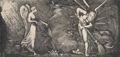 De man die de kamer van de tolk veegt door William Blake