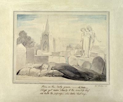 De Weduwe die het Graf van haar Man Omhelst door William Blake
