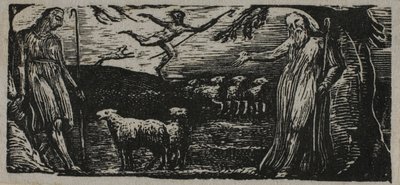 Thenot berispt Colinet, Lightfoot op de achtergrond, uit De Pastoralen van Vergilius door William Blake