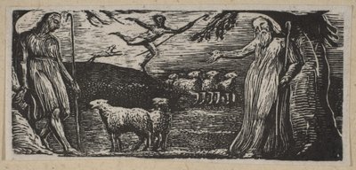 Thenot berispt Colinet, Lightfoot op de achtergrond, uit Thorntons Pastorals door William Blake