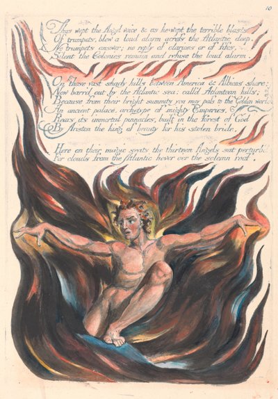 „Zo weende de stem van de Engel en terwijl hij weende, de verschrikkelijke windstoten...“ (Plaat 12) door William Blake