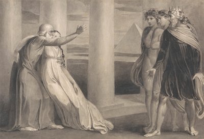 Tiriel ondersteunt de stervende Myratana en vervloekt zijn zonen door William Blake