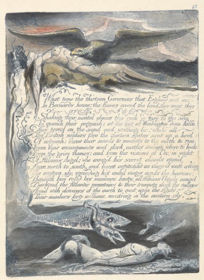 Wat tijd de dertien gouverneurs..., plaat 15 uit Amerika: Een profetie door William Blake