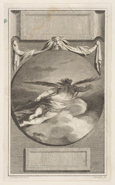Gevleugeld figuur vliegend door wolken, ca. 1780-87 door William Blake