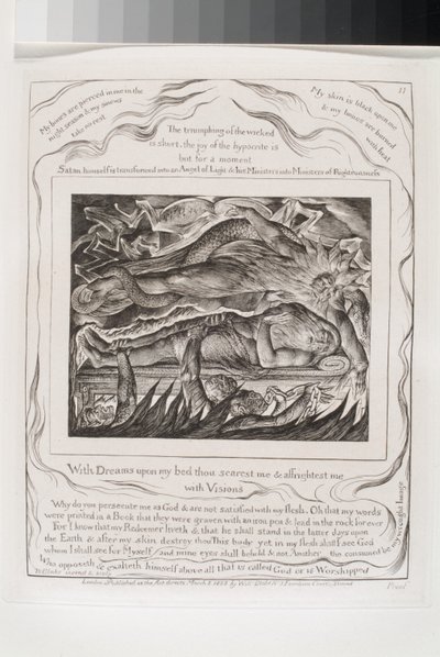 Met Dromen Op Mijn Bed Schrik Je Mij (gravure op india papier chine collé) door William Blake