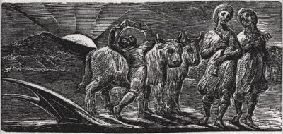 Met Liederen keren de Vrolijke Knechten Terug van de Ploeg, illustratie uit Dr. Thornton