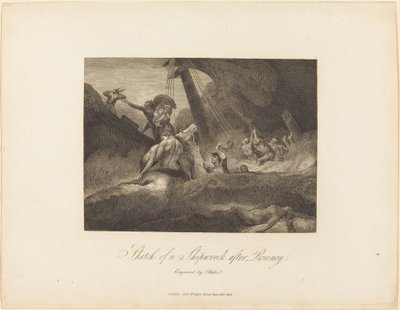 Schets van een Schipbreuk door William Blake after George Romney