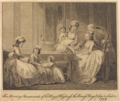 De ochtendvermaak van haar koninklijke hoogheid door William Blake after Thomas Stothard