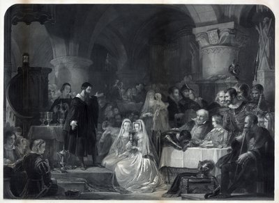 John Knox geeft de eerste protestantse communie, pub. 1849 door William Bonner