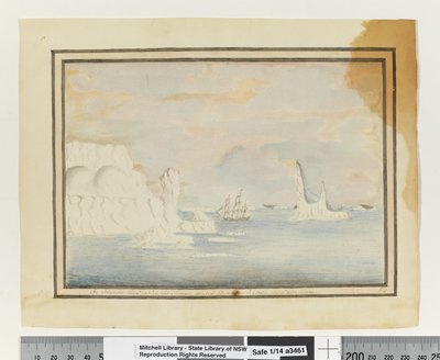 IJsbergen waar de Sirius doorheen zeilde op 14 december 1788 bij Kaap Hoorn door William Bradley