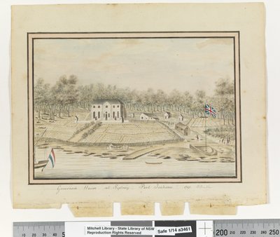 Gouverneurshuis in Sydney, Port Jackson 1791 door William Bradley