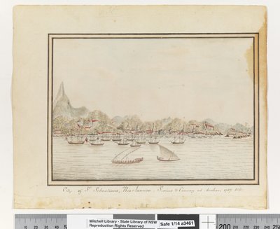 Stad van St. Sebastians, Rio Janeiro: Sirius & Konvooi voor Anker. 1787 door William Bradley
