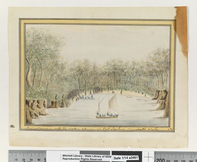 Eerste ontmoeting met de inheemse vrouwen in Port Jackson, New South Wales door William Bradley