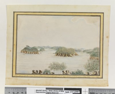ZW. Arm van Broken Bay New South Wales vanaf een Eiland bij de Ingang. Sepr 1789 door William Bradley